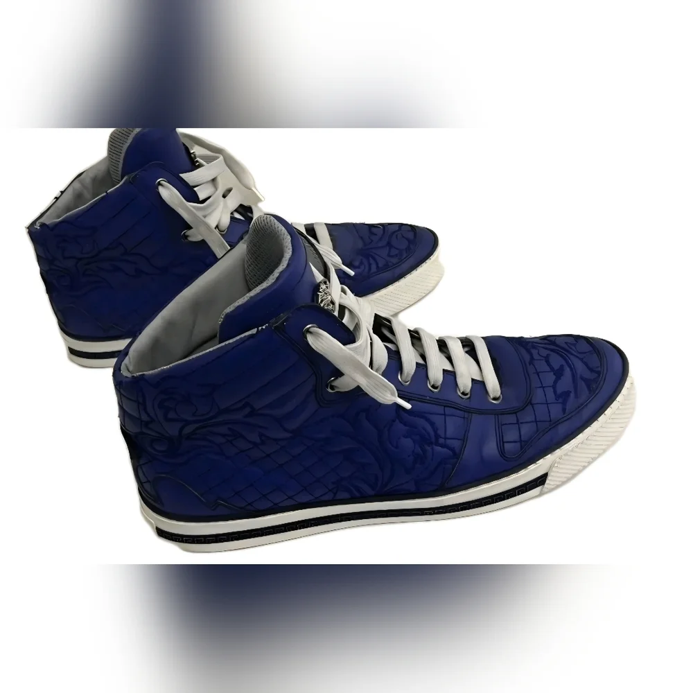 RARE Versace Blue Quilted Leather HighTop Trainers EU 43 Men's US Size 10 (EUC) - Picture 3 of 13